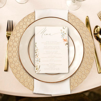 Set of Four 33cm Dia Gold Charger Plates with Octagon Pattern Rim