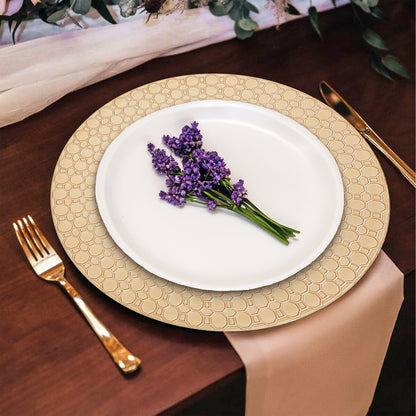 Set of Four 33cm Dia Gold Charger Plates with Octagon Pattern Rim