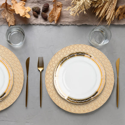 Set of Four 33cm Dia Gold Charger Plates with Octagon Pattern Rim
