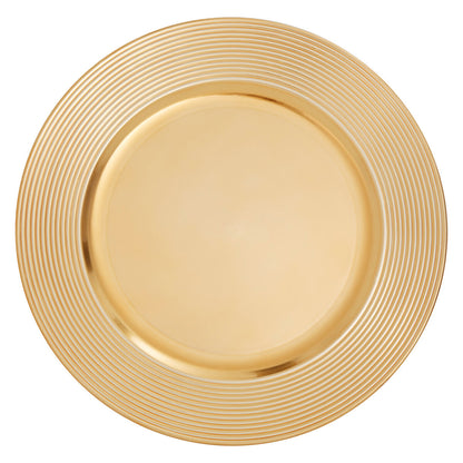 Set of Four 33cm Dia Gold Charger Plates with Ribbed Rims