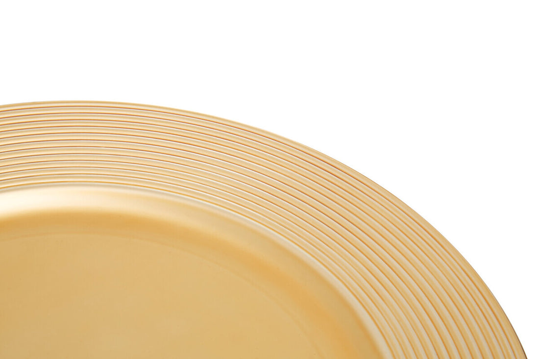 Set of Four 33cm Dia Gold Charger Plates with Ribbed Rims - Image 6
