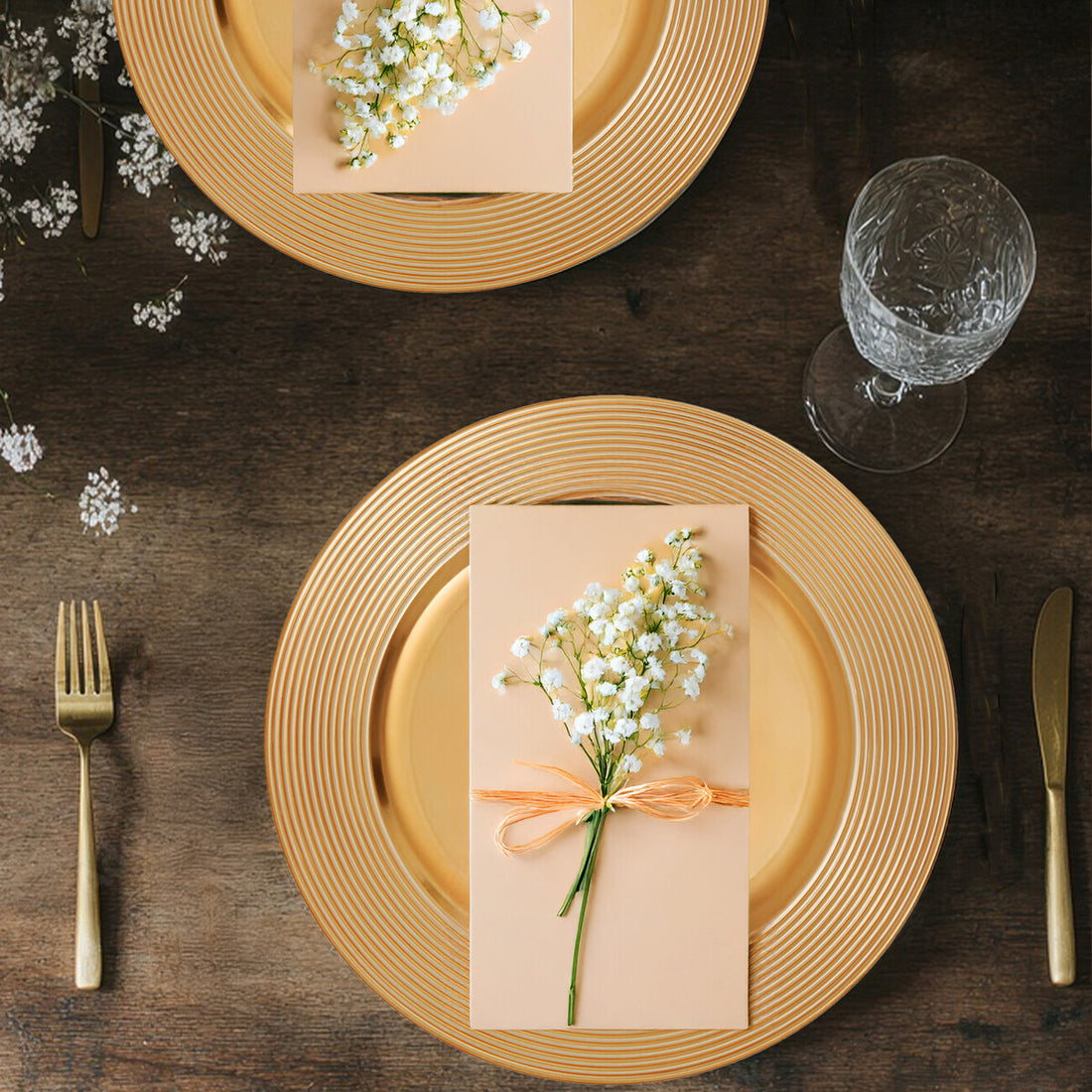 Set of Four 33cm Dia Gold Charger Plates with Ribbed Rims - Image 3