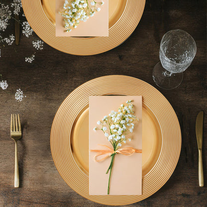 Set of Four 33cm Dia Gold Charger Plates with Ribbed Rims