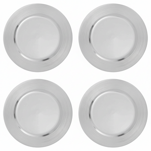 Set of Four 33cm Dia Silver Charger Plates with Ribbed Rims
