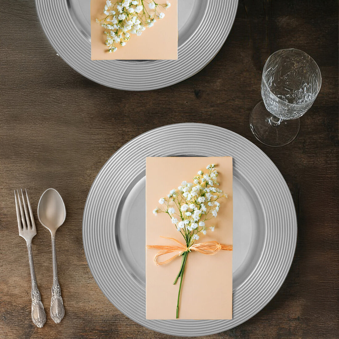 Set of Four 33cm Dia Silver Charger Plates with Ribbed Rims - Image 3