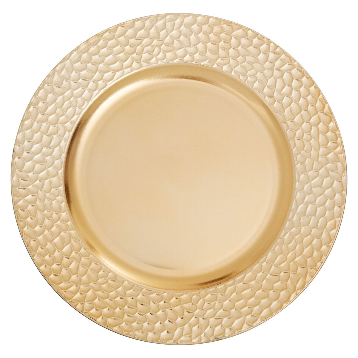 Set of Four 33cm Dia Gold Charger Plates with Hammered Rims