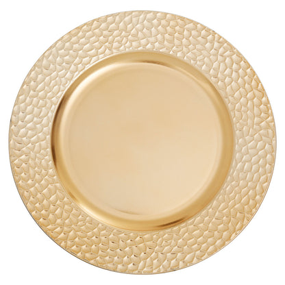 Set of Four 33cm Dia Gold Charger Plates with Hammered Rims