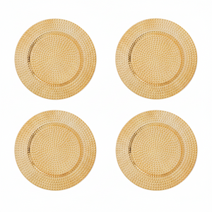 Set of Four 33cm Gold Finish Hammered Charger Plates | Dia