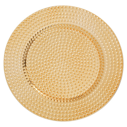 Set of Four 33cm Dia Gold Finish Hammered Charger Plates