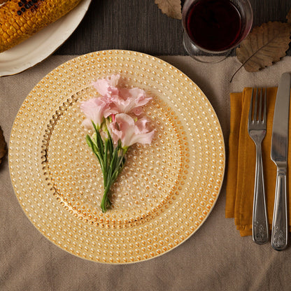 Set of Four 33cm Dia Gold Finish Hammered Charger Plates