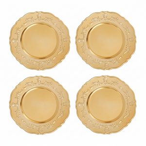 Set of Four 33cm Gold Finish Baroque Charger Plates | Dia