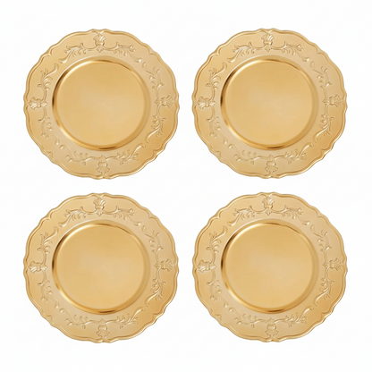 Set of Four 33cm Dia Gold Finish Baroque Charger Plates