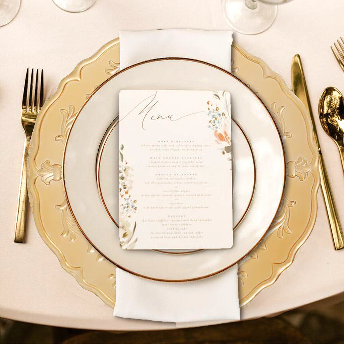 Set of Four 33cm Dia Gold Finish Baroque Charger Plates