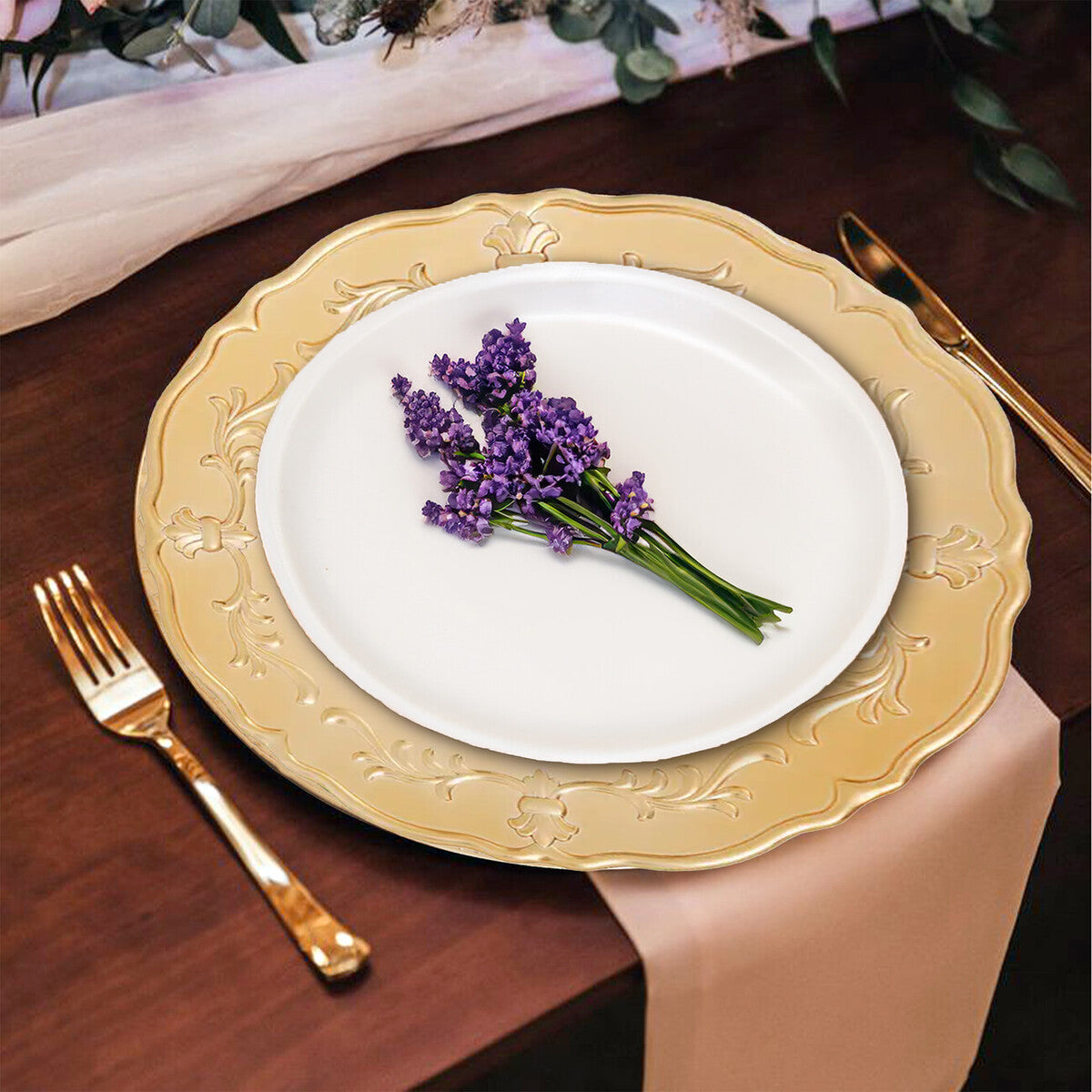 Set of Four 33cm Dia Gold Finish Baroque Charger Plates