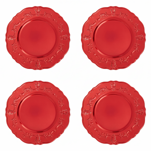 Set of Four 33cm Red Finish Baroque Charger Plates | Dia