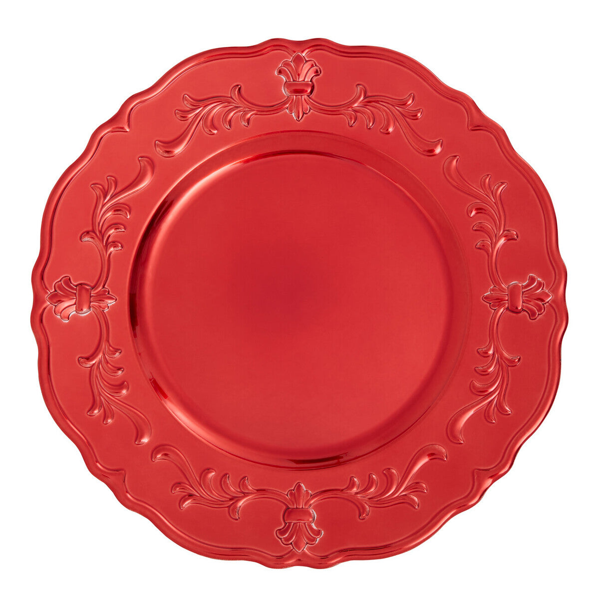 Set of Four 33cm Dia Red Finish Baroque Charger Plates
