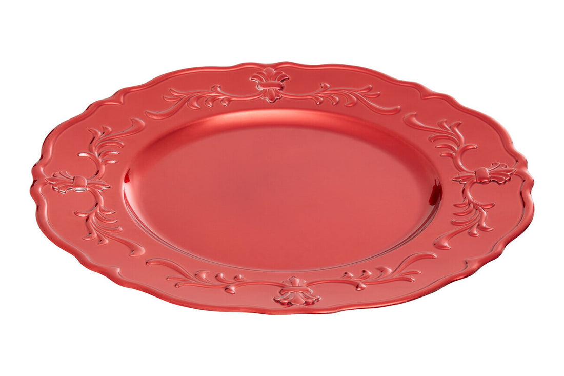 Set of Four 33cm Dia Red Finish Baroque Charger Plates - Image 6