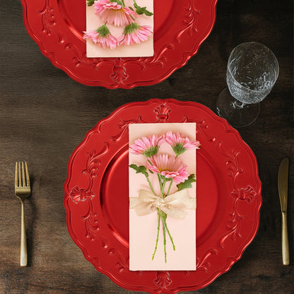 Set of Four 33cm Dia Red Finish Baroque Charger Plates
