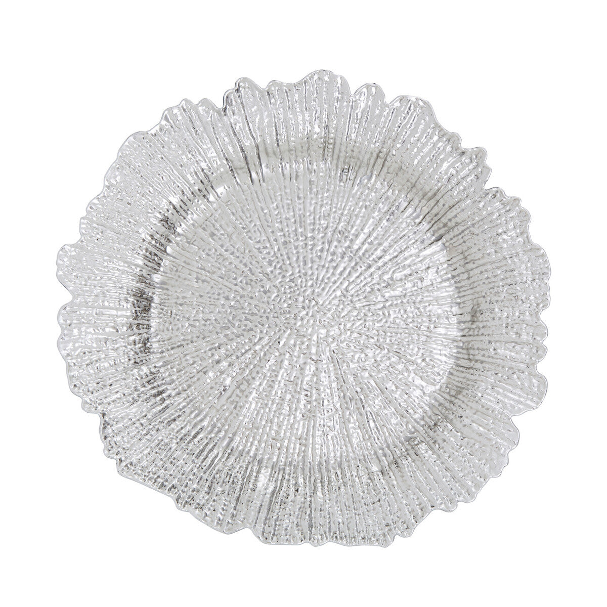 Set of Four 33cm Dia Silver Finish Reef Charger Plates