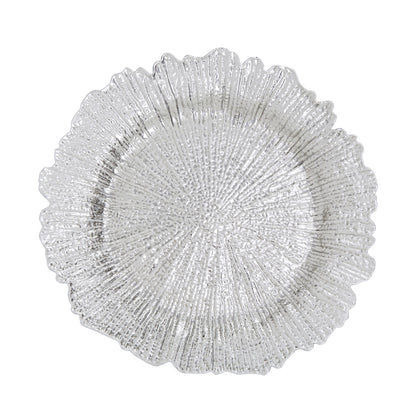 Set of Four 33cm Dia Silver Finish Reef Charger Plates