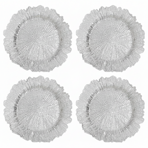 Set of Four 33cm Dia Silver Finish Reef Charger Plates