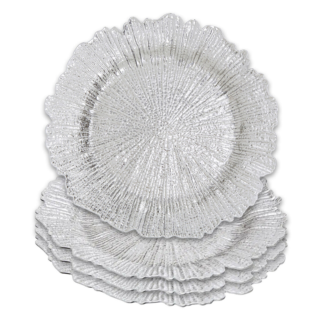 Set of Four 33cm Dia Silver Finish Reef Charger Plates - Image 6