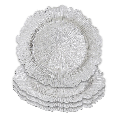 Set of Four 33cm Dia Silver Finish Reef Charger Plates