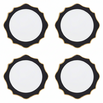 Set of 4 33cm Dia White and Black Round Charger Plates