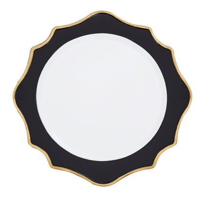 Set of 4 33cm Dia White and Black Round Charger Plates
