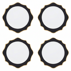 Set of 4 33cm Dia White and Black Round Charger Plates