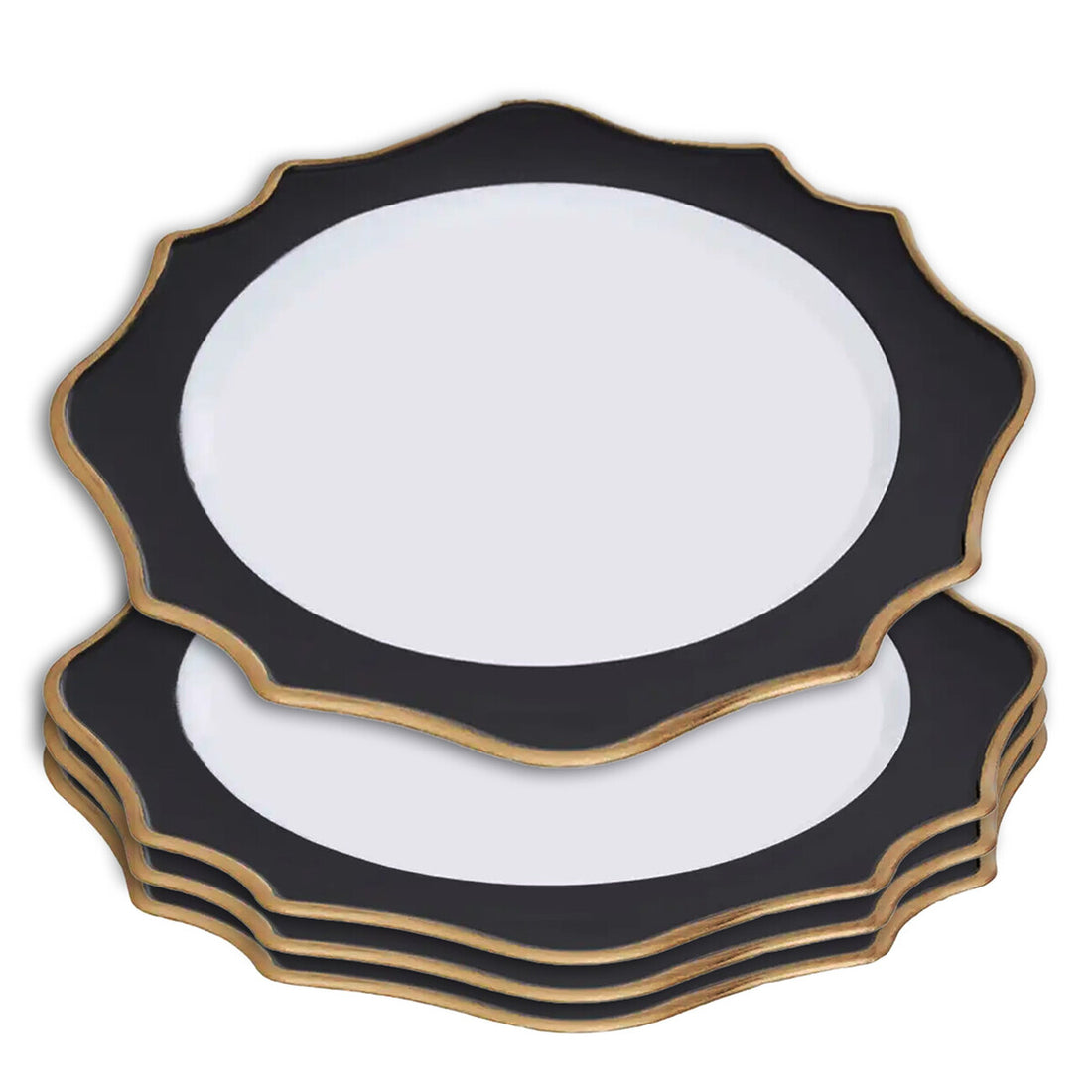 Set of 4 33cm Dia White and Black Round Charger Plates - Image 6