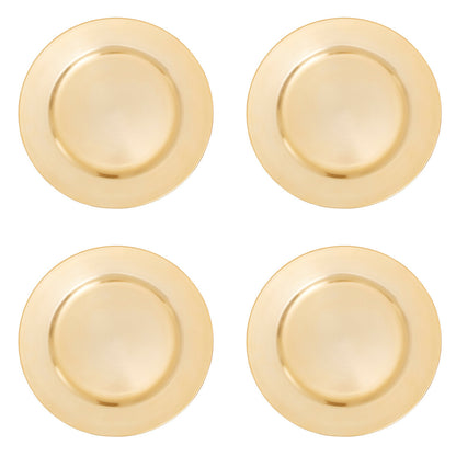 Set of Four 33cm Dia Gold Finish Flat Style Charger Plates