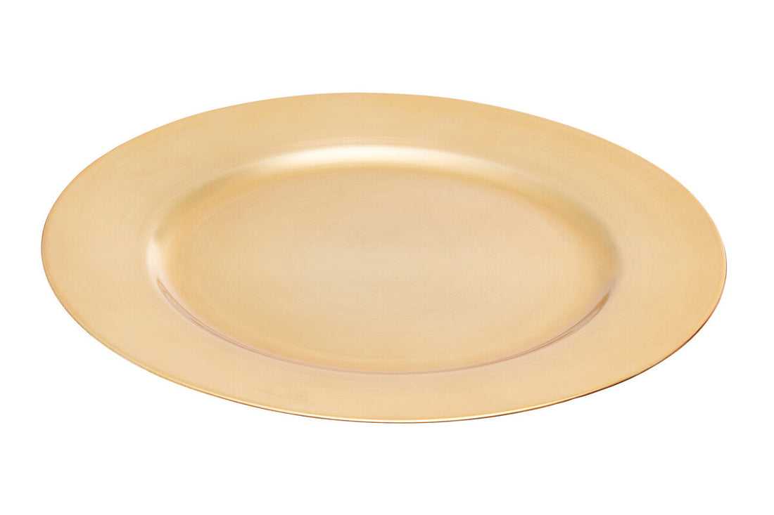 Set of Four 33cm Dia Gold Finish Flat Style Charger Plates