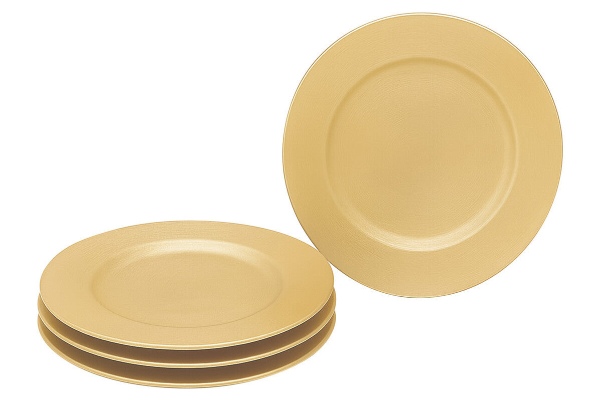 Set of Four 33cm Dia Gold Finish Flat Style Charger Plates