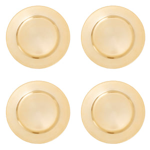 Set of Four 33cm Dia Gold Finish Flat Style Charger Plates
