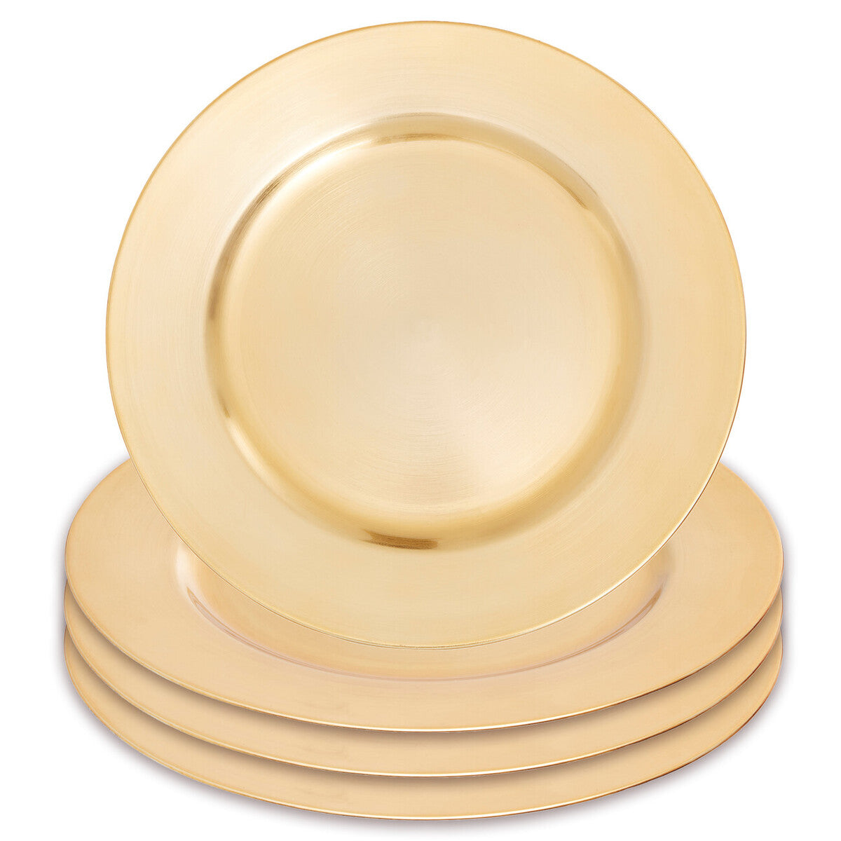 Set of Four 33cm Dia Gold Finish Flat Style Charger Plates