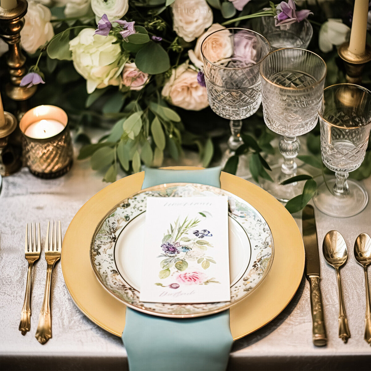 Set of Four 33cm Dia Gold Finish Flat Style Charger Plates