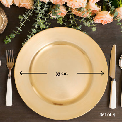 Set of Four 33cm Dia Gold Finish Flat Style Charger Plates