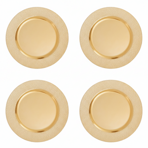 Set of Four 33cm Gold Finish Pebble Effect Charger Plates | Dia