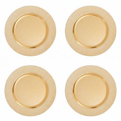Set of Four 33cm Dia Gold Finish Pebble Effect Charger Plates