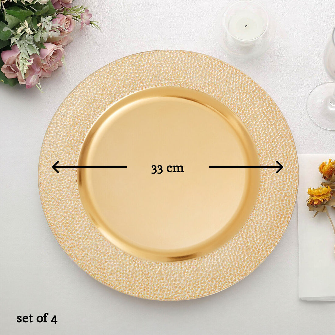 Set of Four 33cm Dia Gold Finish Pebble Effect Charger Plates - Image 8