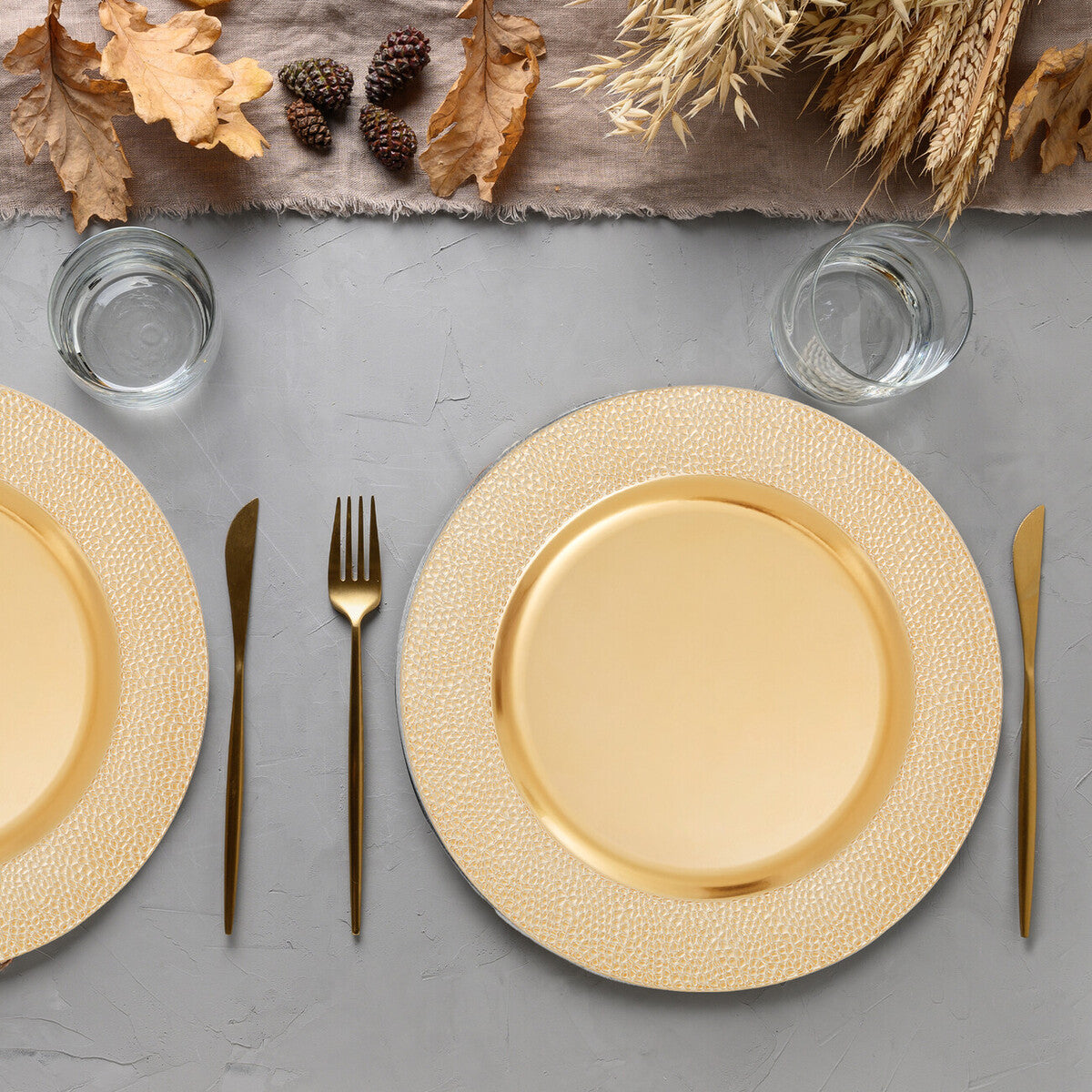 Set of Four 33cm Dia Gold Finish Pebble Effect Charger Plates