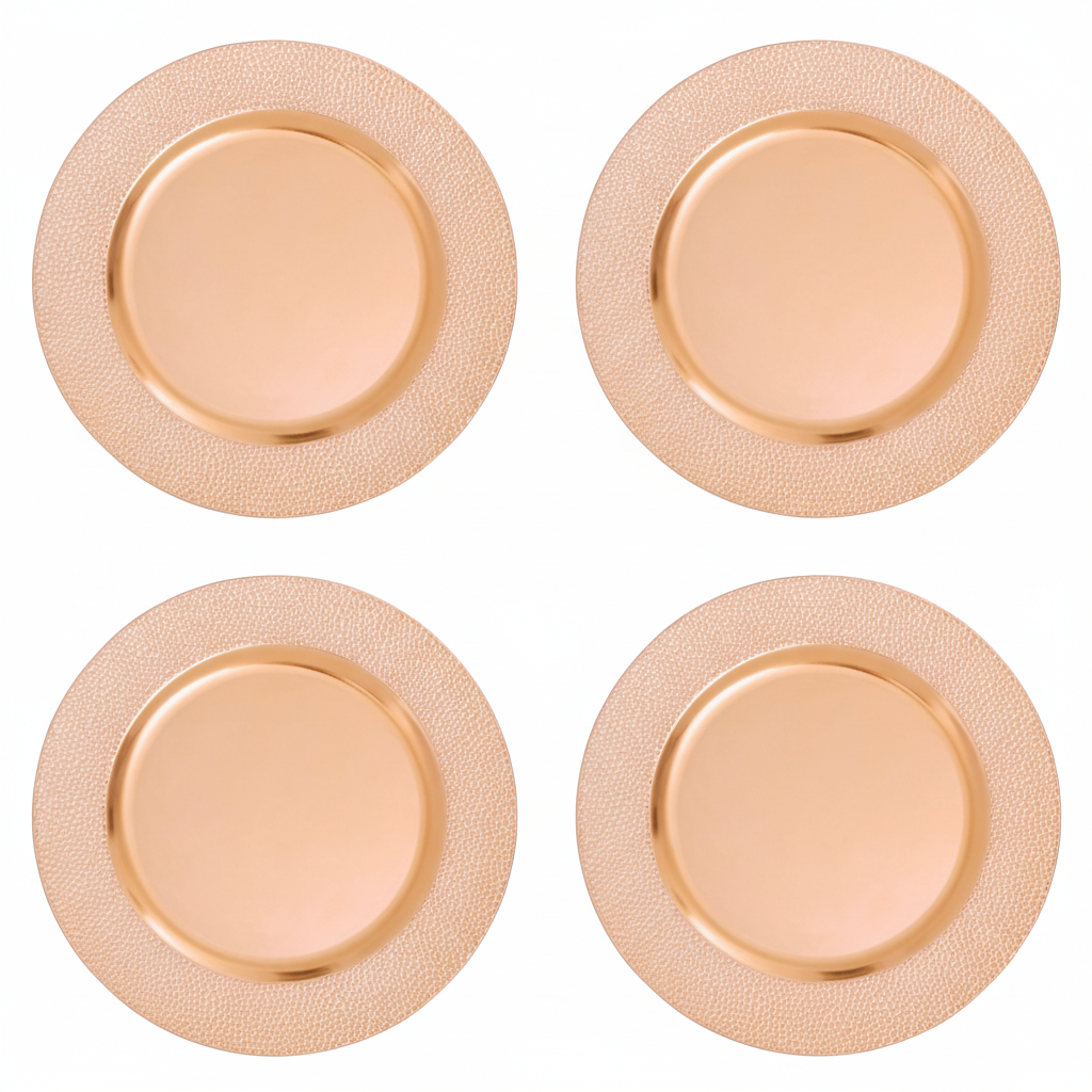Set of Four 33cm Dia Rose Gold Pebble Effect Charger Plates