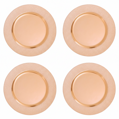 Set of Four 33cm Dia Rose Gold Pebble Effect Charger Plates