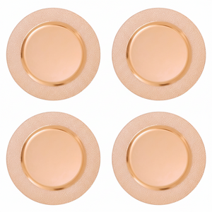 Set of Four 33cm Dia Rose Gold Pebble Effect Charger Plates
