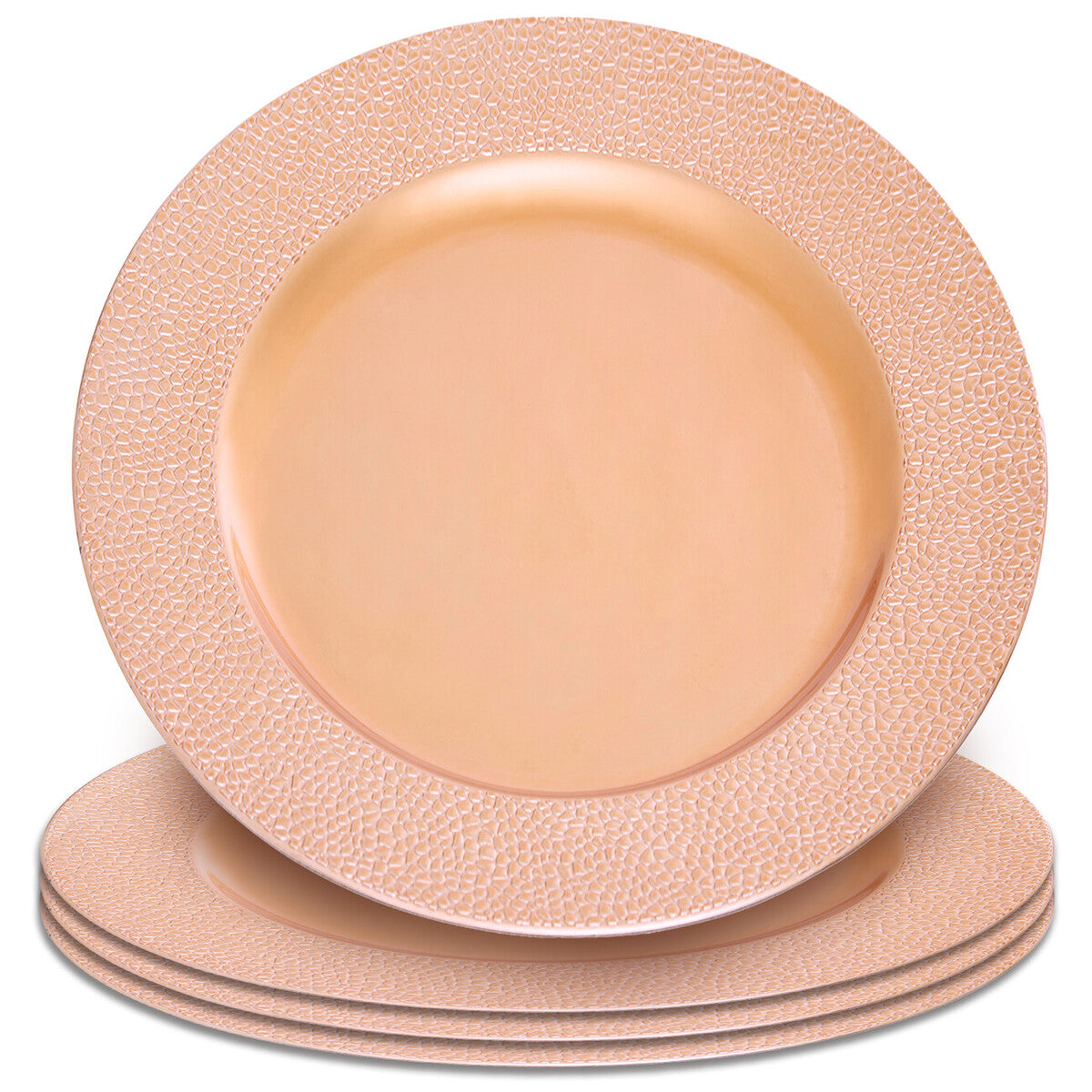 Set of Four 33cm Dia Rose Gold Pebble Effect Charger Plates
