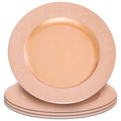Set of Four 33cm Dia Rose Gold Pebble Effect Charger Plates
