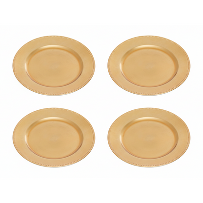 Set of 4 33cm Dia Gold Finish Dotted Charger Plates