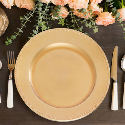 Set of 4 33cm Dia Gold Finish Dotted Charger Plates