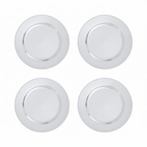 Set of Four 33cm Silver Finish Dotted Charger Plates | Dia